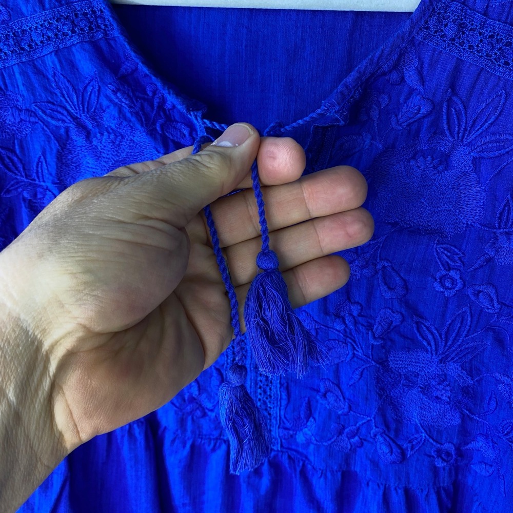 Gap Womens Royal Blue Embroidered Boho Tassel Peplum Blouse Top Size M - Picture 5 of 12